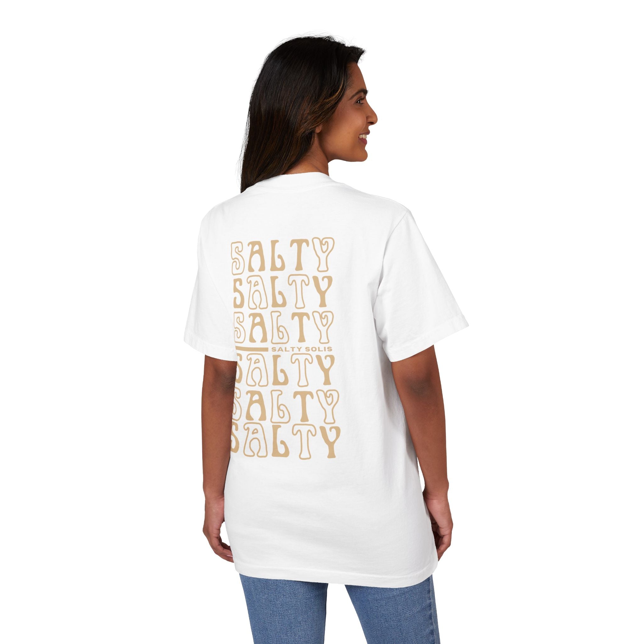 Salty Solis T-Shirt - Retro Repeat Beige Logo Tee