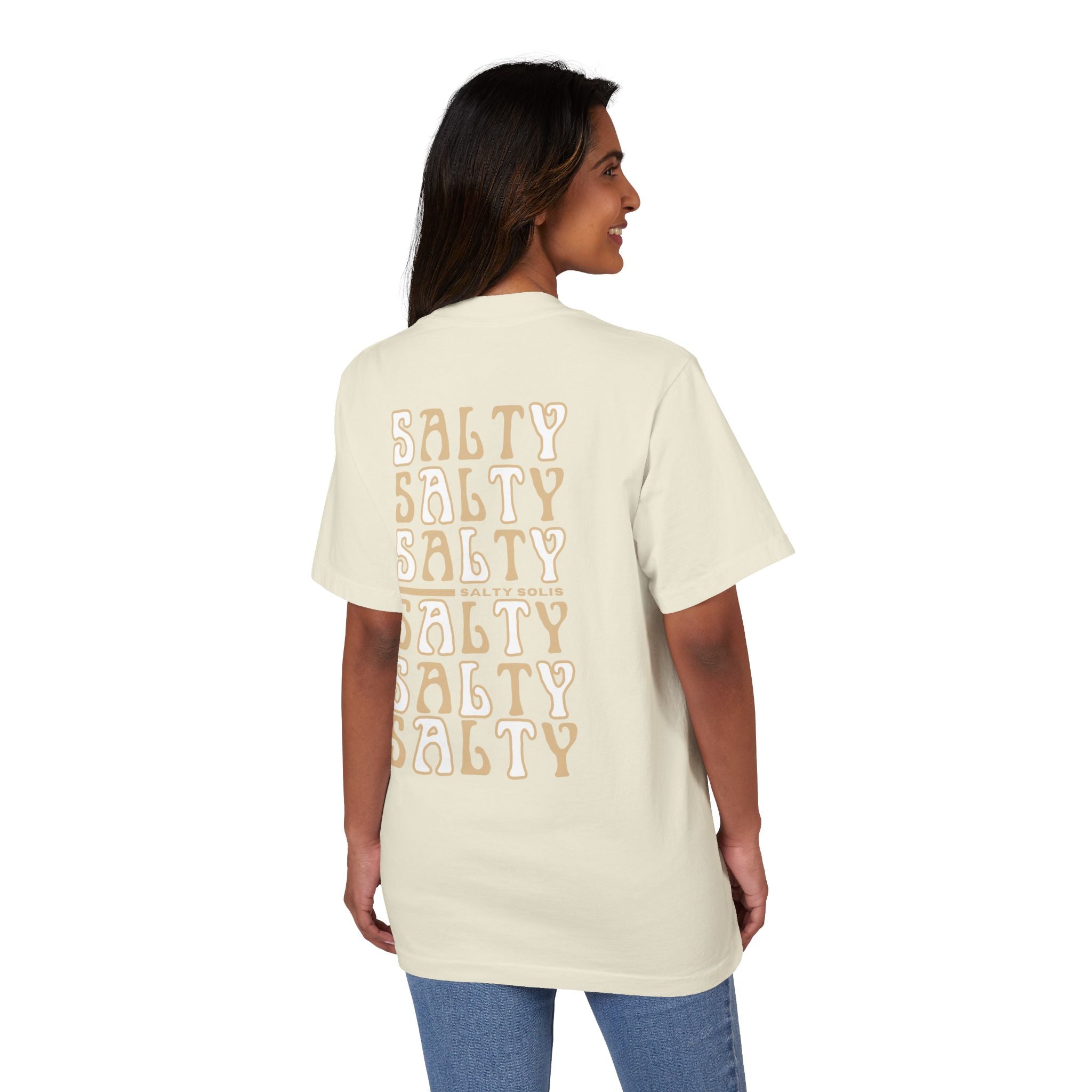 Salty Solis T-Shirt - Retro Repeat Beige Logo Tee